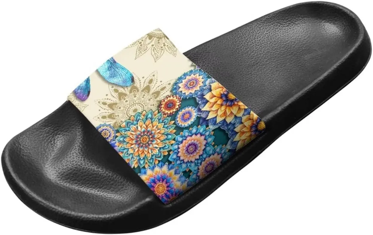 Skull Rose Sandals for Women Gothic Slippers Open Toe Slides Beach Shower Flip-Flops EVA Sole Lightweight