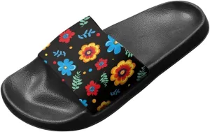 Skull Rose Sandals for Women Gothic Slippers Open Toe Slides Beach Shower Flip-Flops EVA Sole Lightweight