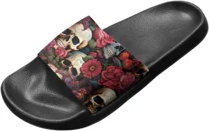 Skull Rose Sandals for Women Gothic Slippers Open Toe Slides Beach Shower Flip-Flops EVA Sole Lightweight