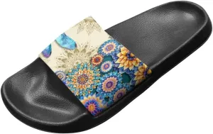 Skull Rose Sandals for Women Gothic Slippers Open Toe Slides Beach Shower Flip-Flops EVA Sole Lightweight