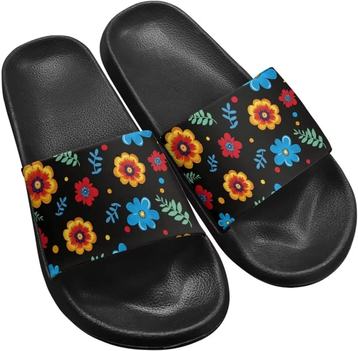 Skull Rose Sandals for Women Gothic Slippers Open Toe Slides Beach Shower Flip-Flops EVA Sole Lightweight