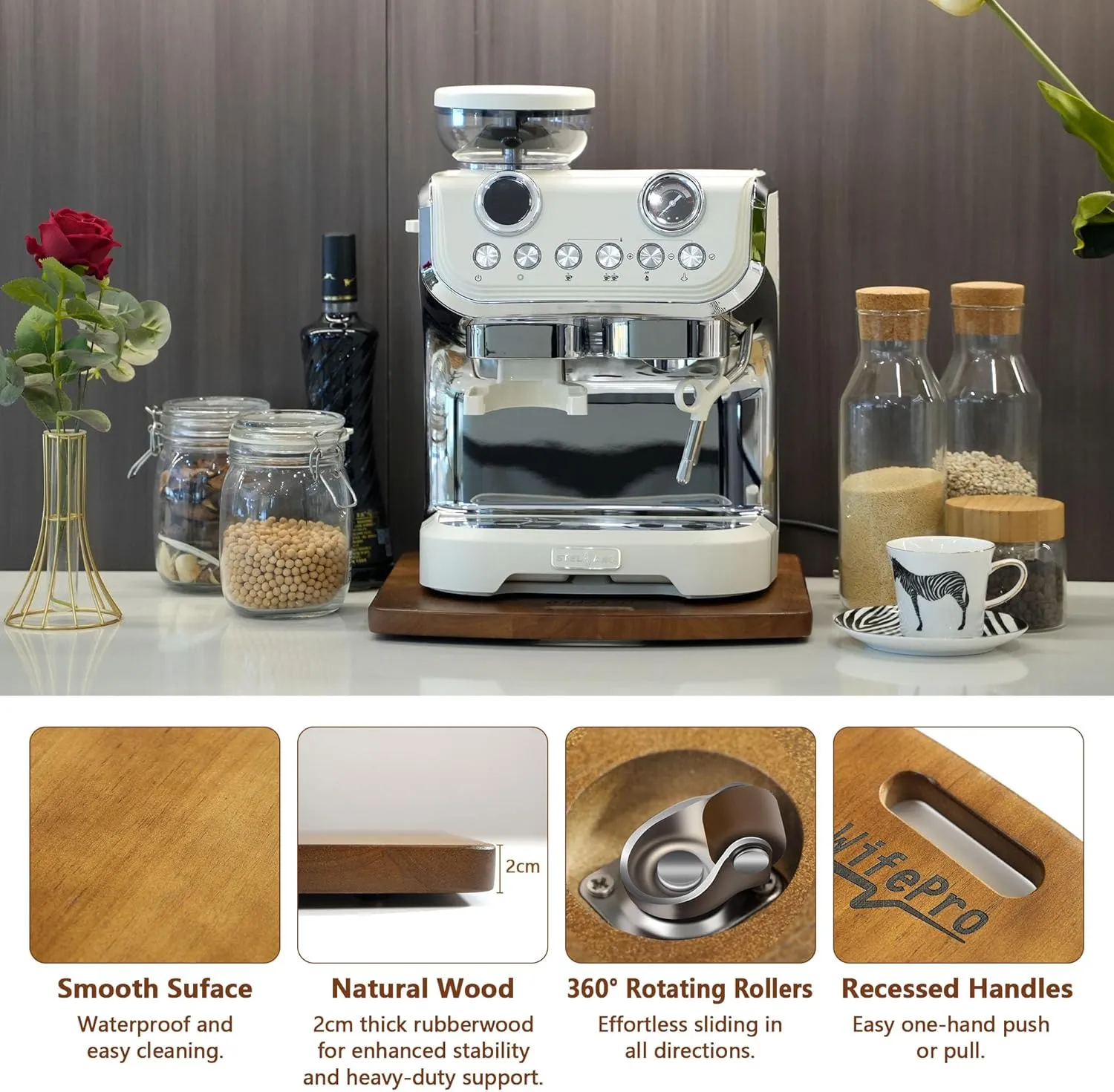 Sliding Tray for Coffee Maker - Solid Wooden Appliance Slider with 360° Smooth Rolling Wheels for Heavy Kitchen Appliances, Easy Under - Cabinet Access (Approach 13"x14")