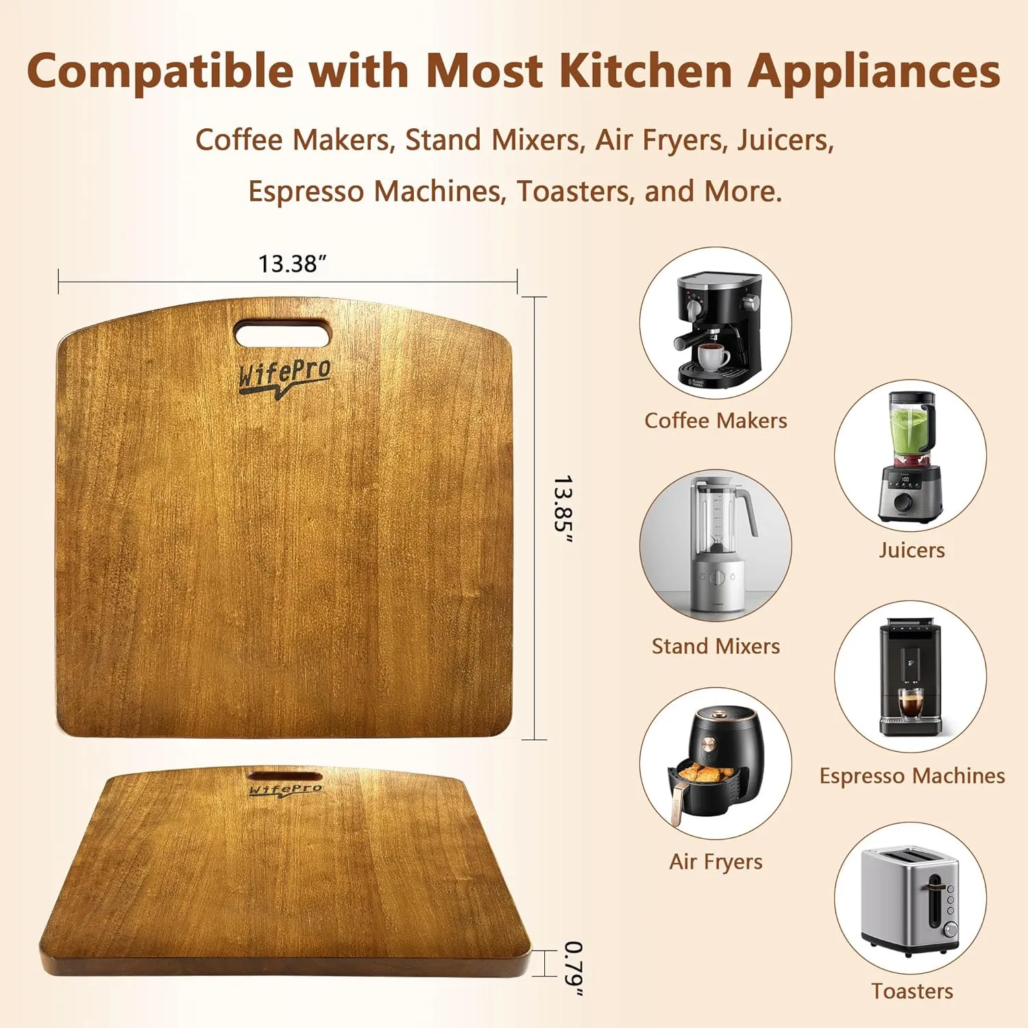 Sliding Tray for Coffee Maker - Solid Wooden Appliance Slider with 360° Smooth Rolling Wheels for Heavy Kitchen Appliances, Easy Under - Cabinet Access (Approach 13"x14")