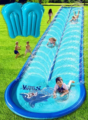 Slip and Water Slide for Kids and Adults Backyard 22ft with Extra-Large Inflatable Guard Rails and Dual Way Water Sprayers,Heavy Duty and Extra Long Design with Two Inflatable Bodyboards.