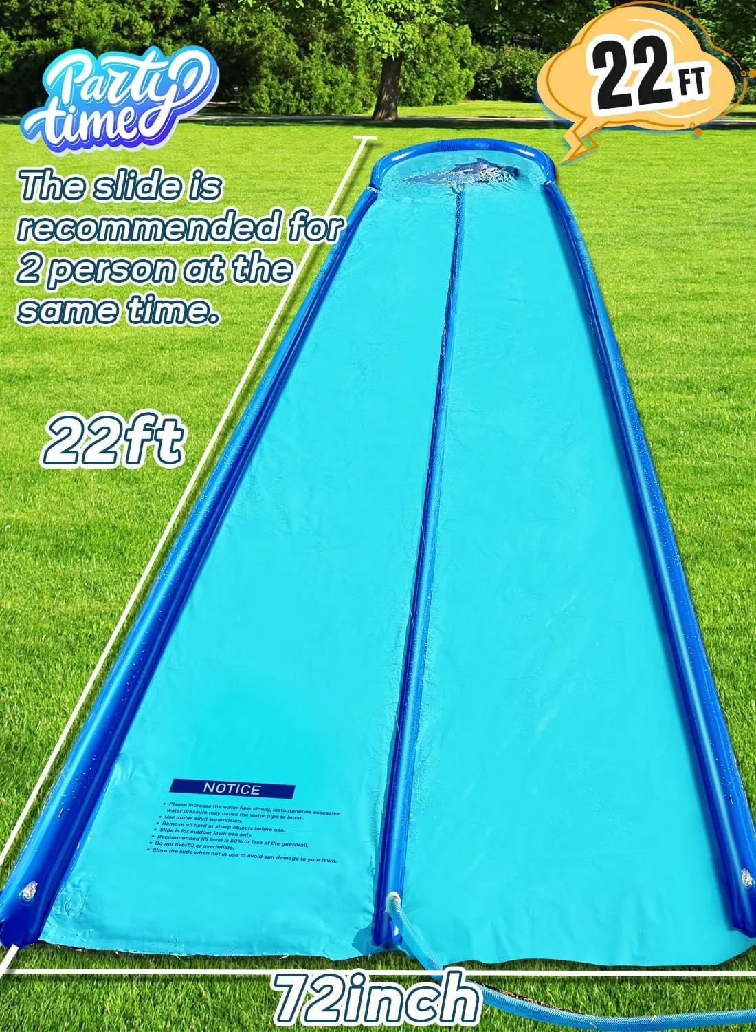 Slip and Water Slide for Kids and Adults Backyard 22ft with Extra-Large Inflatable Guard Rails and Dual Way Water Sprayers,Heavy Duty and Extra Long Design with Two Inflatable Bodyboards.