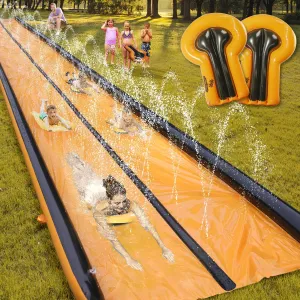 Slip and Water Slide for Kids and Adults Extra Long Water Slides for Backyard Build in Sprinkler with Two Bodyboards Heavy Duty Summer Outdoor Backyard Water Toys
