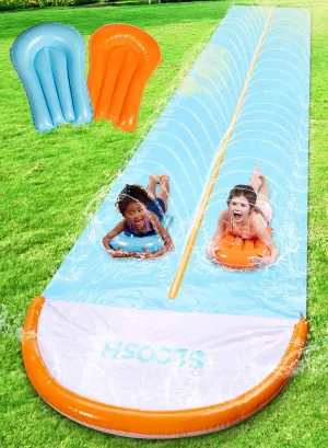 Sloosh 32.5ft Water Slide with 2 Inflatable Boards,Extra Long Double Lane Lawn Water Slip and Slides with Sprinkler for Kids Adults Backyard Summer Outdoor Toy
