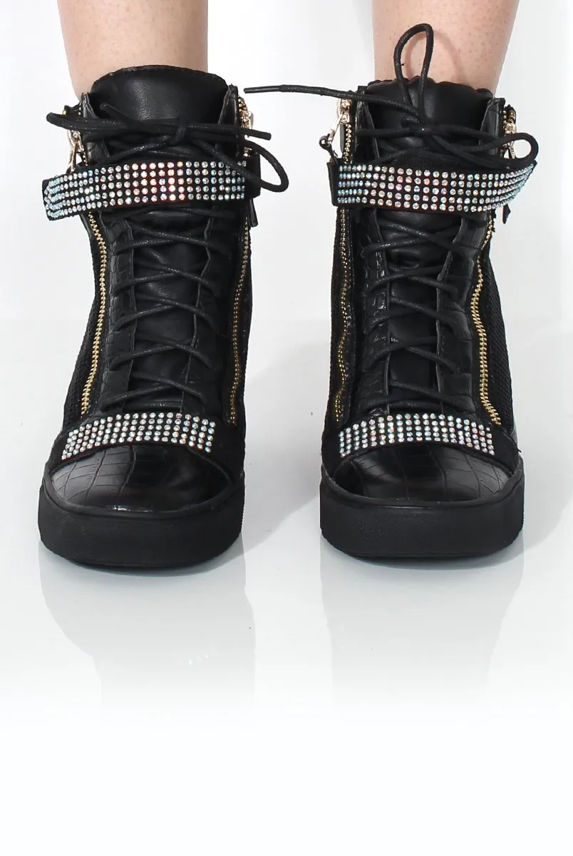 Snakeskin Wedged Mesh Cheap Dixie Black Affordable luxury Trainer