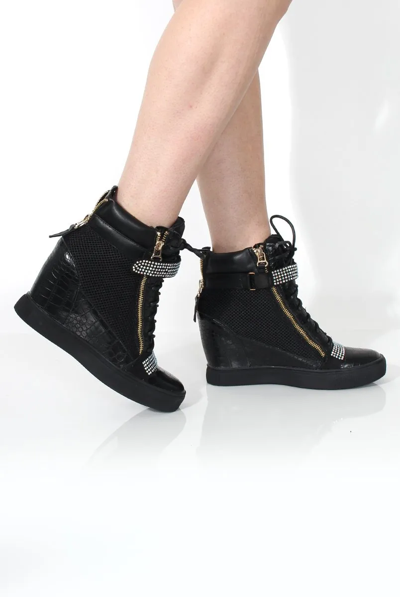 Snakeskin Wedged Mesh Cheap Dixie Black Affordable luxury Trainer