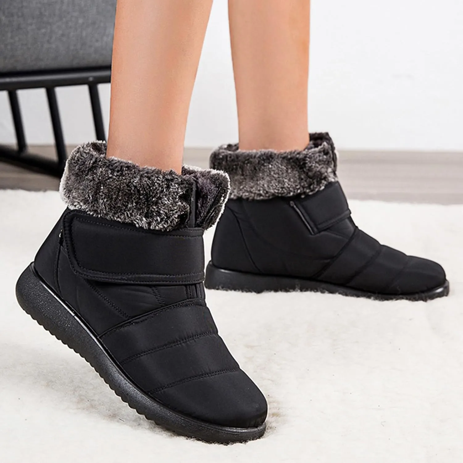 Snow Boots for Women Platform Plush Waterproof Soft Keep Warm Hook and Loop Closure Casual Winter Shoes