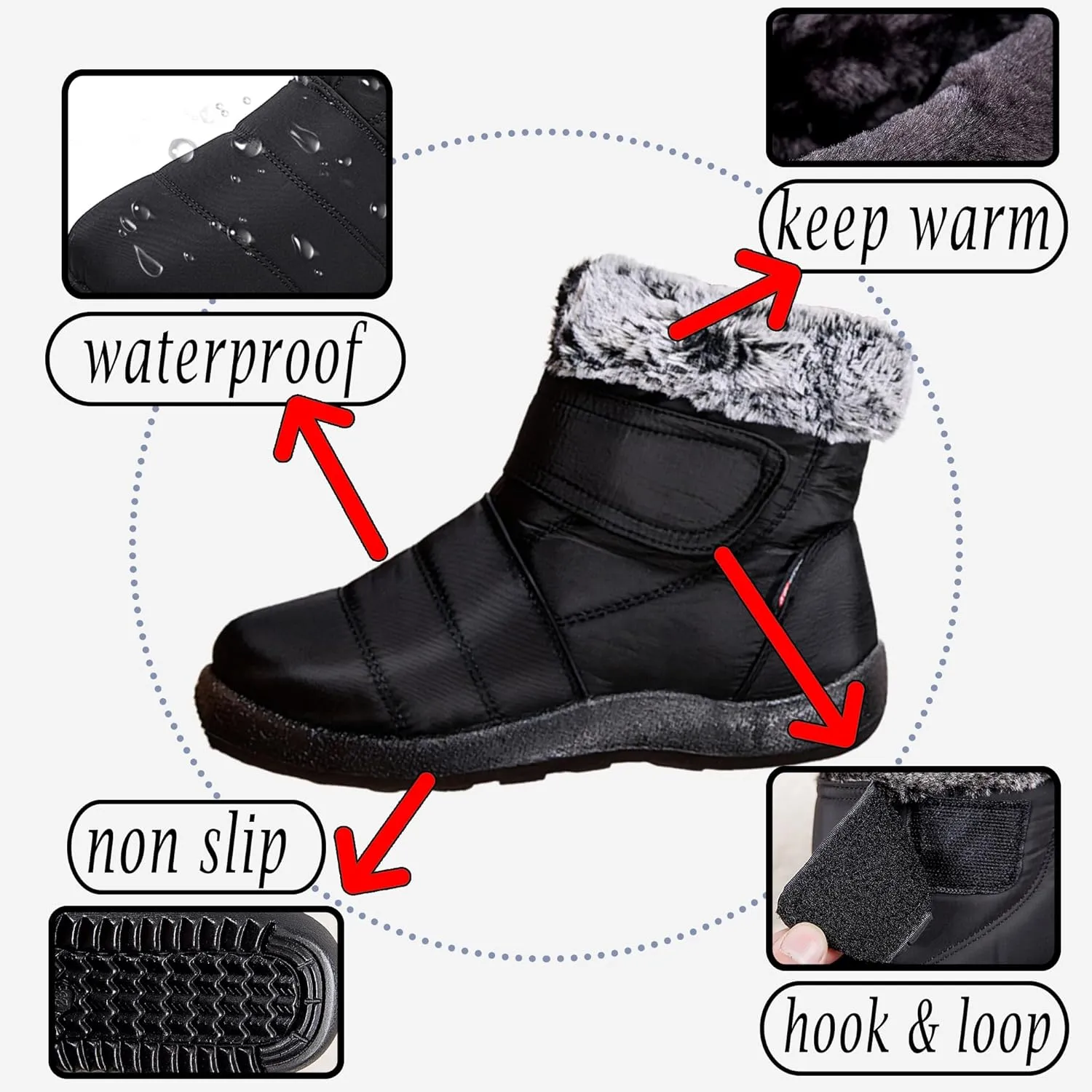 Snow Boots for Women Platform Plush Waterproof Soft Keep Warm Hook and Loop Closure Casual Winter Shoes