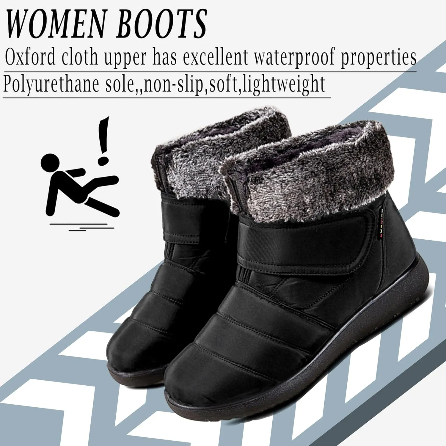 Snow Boots for Women Platform Plush Waterproof Soft Keep Warm Hook and Loop Closure Casual Winter Shoes