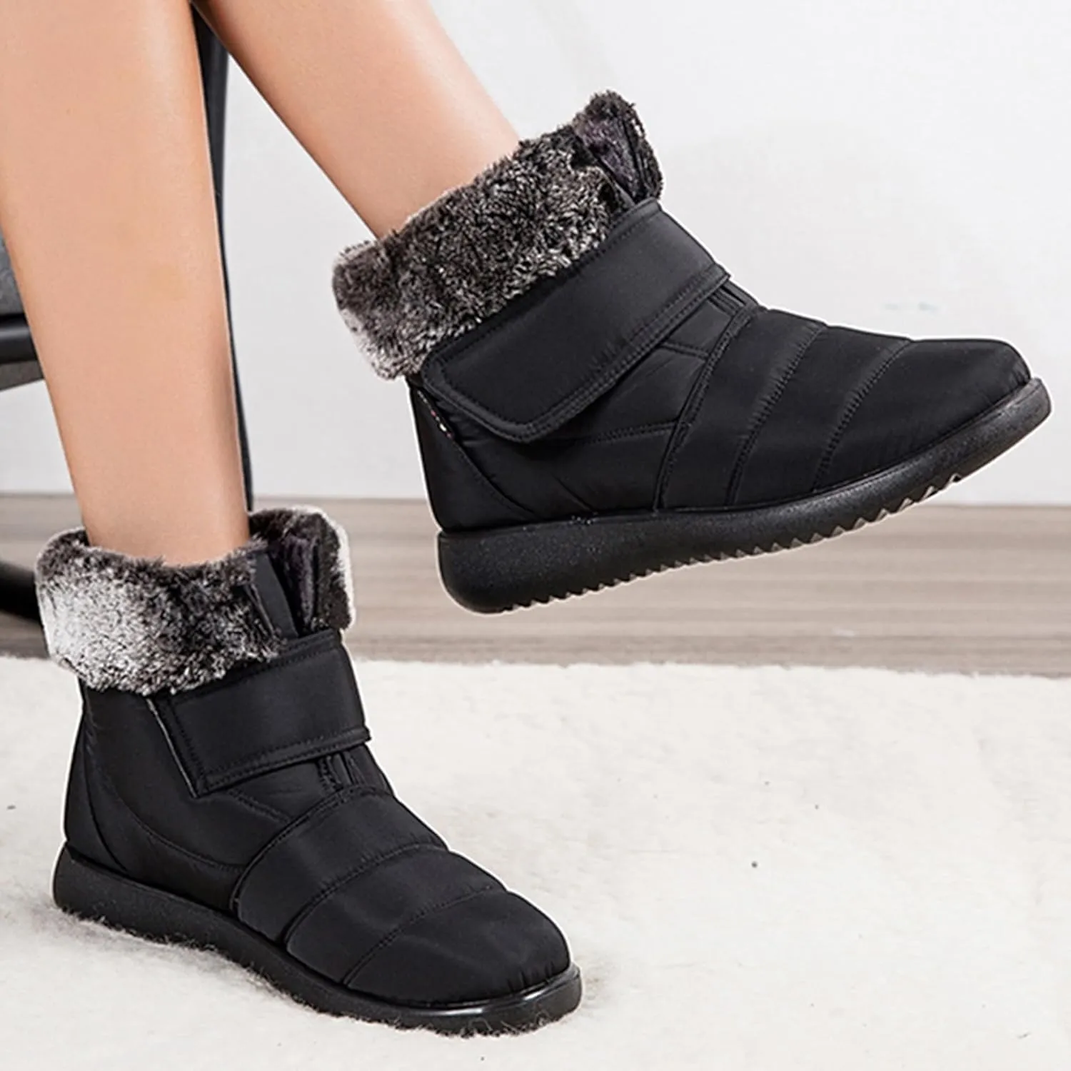 Snow Boots for Women Platform Plush Waterproof Soft Keep Warm Hook and Loop Closure Casual Winter Shoes