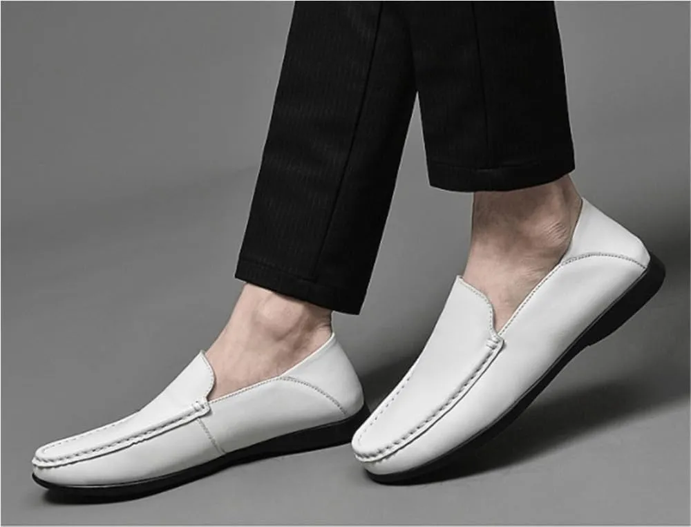 Solid Color Leather Round Toe Loafer Shoes Mens Lightweight Anti-Slip Comfortable Fashion Party Slip On