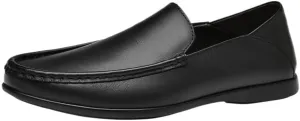 Solid Color Leather Round Toe Loafer Shoes Mens Lightweight Anti-Slip Comfortable Fashion Party Slip On