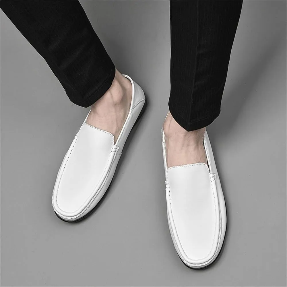 Solid Color Leather Round Toe Loafer Shoes Mens Lightweight Anti-Slip Comfortable Fashion Party Slip On