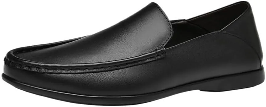 Solid Color Leather Round Toe Loafer Shoes Mens Lightweight Anti-Slip Comfortable Fashion Party Slip On