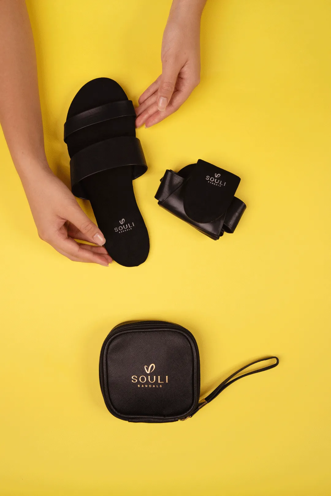 Souli Soft Slides w/ Case │ Thin Sole │ Vegan Suede Footbed w/ Leather Straps