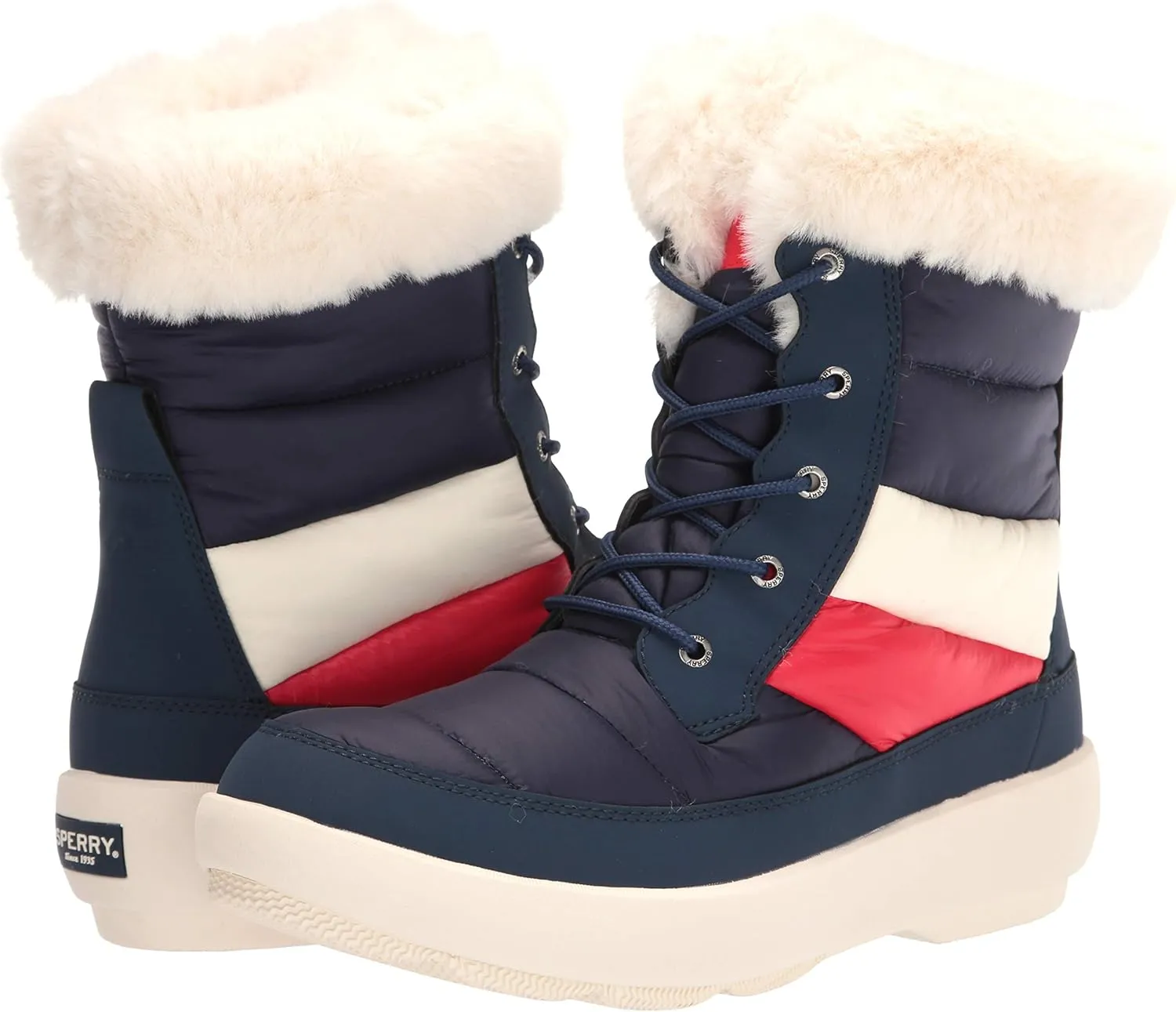Sperry Women's Bearing Plushwave Boots Nautical Stripe Nylon Snow