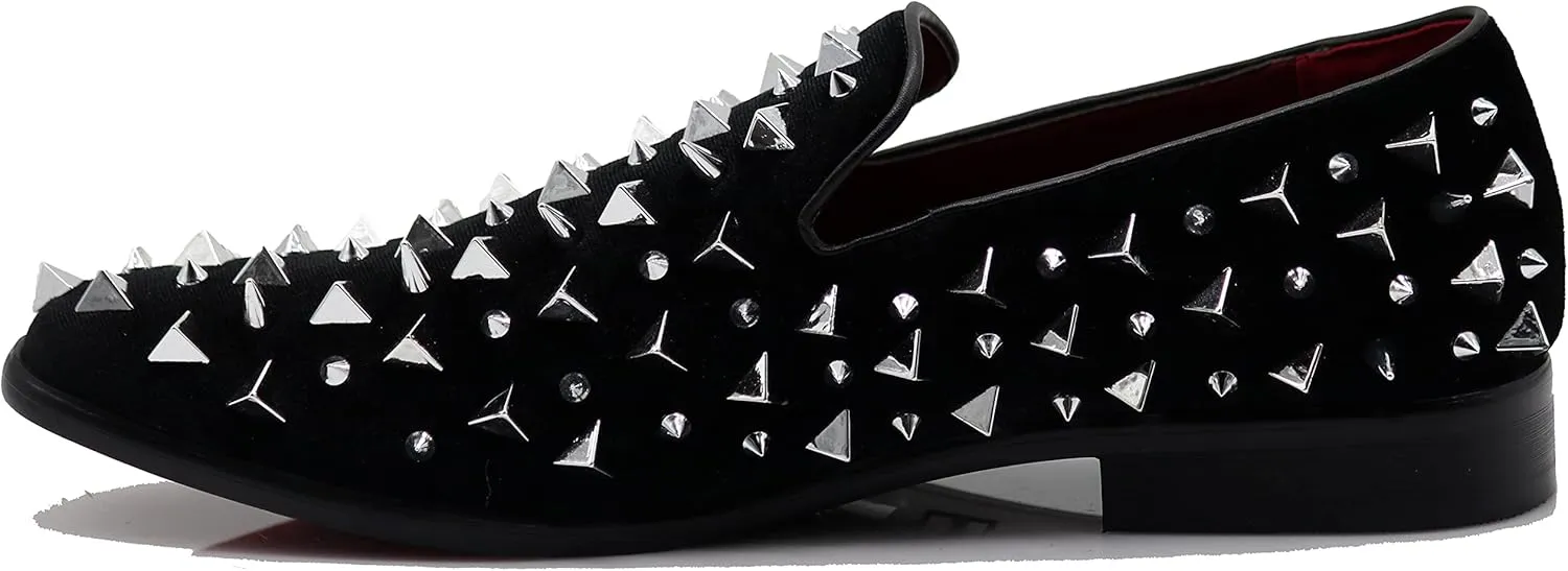 SPK09 Men's Vintage Spike Dress Loafers Slip On Fashion Shoes Classic Tuxedo Dress Shoes