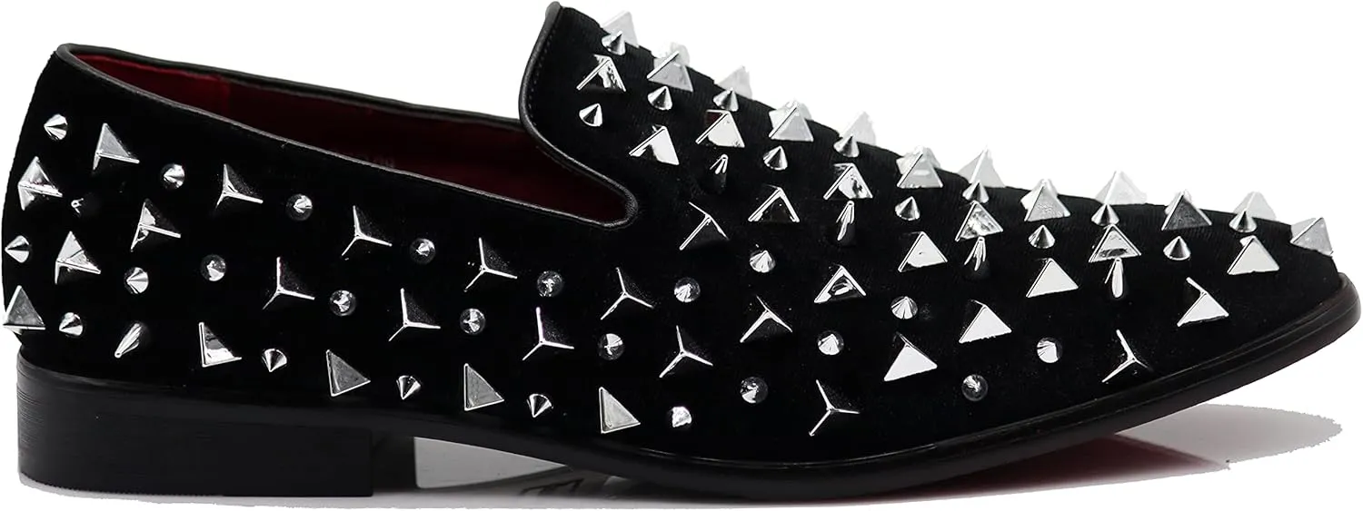 SPK09 Men's Vintage Spike Dress Loafers Slip On Fashion Shoes Classic Tuxedo Dress Shoes