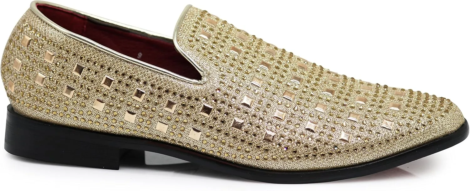 SPK11 Men's Vintage Fashion Rhinestone Designer Dress Loafers Slip On Shoes Classic Tuxedo Dress Shoes