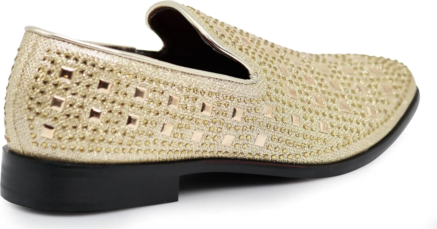 SPK11 Men's Vintage Fashion Rhinestone Designer Dress Loafers Slip On Shoes Classic Tuxedo Dress Shoes