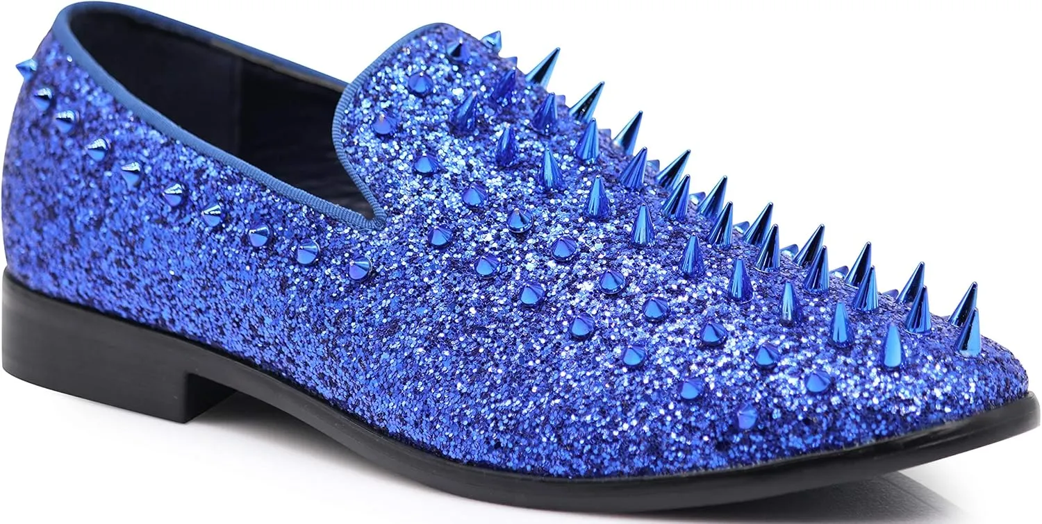 SPK16 Men's Vintage Spike Dress Loafers Slip On Fashion Shoes Classic Tuxedo Dress Shoes
