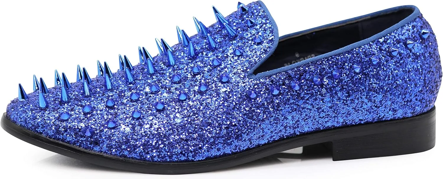 SPK16 Men's Vintage Spike Dress Loafers Slip On Fashion Shoes Classic Tuxedo Dress Shoes