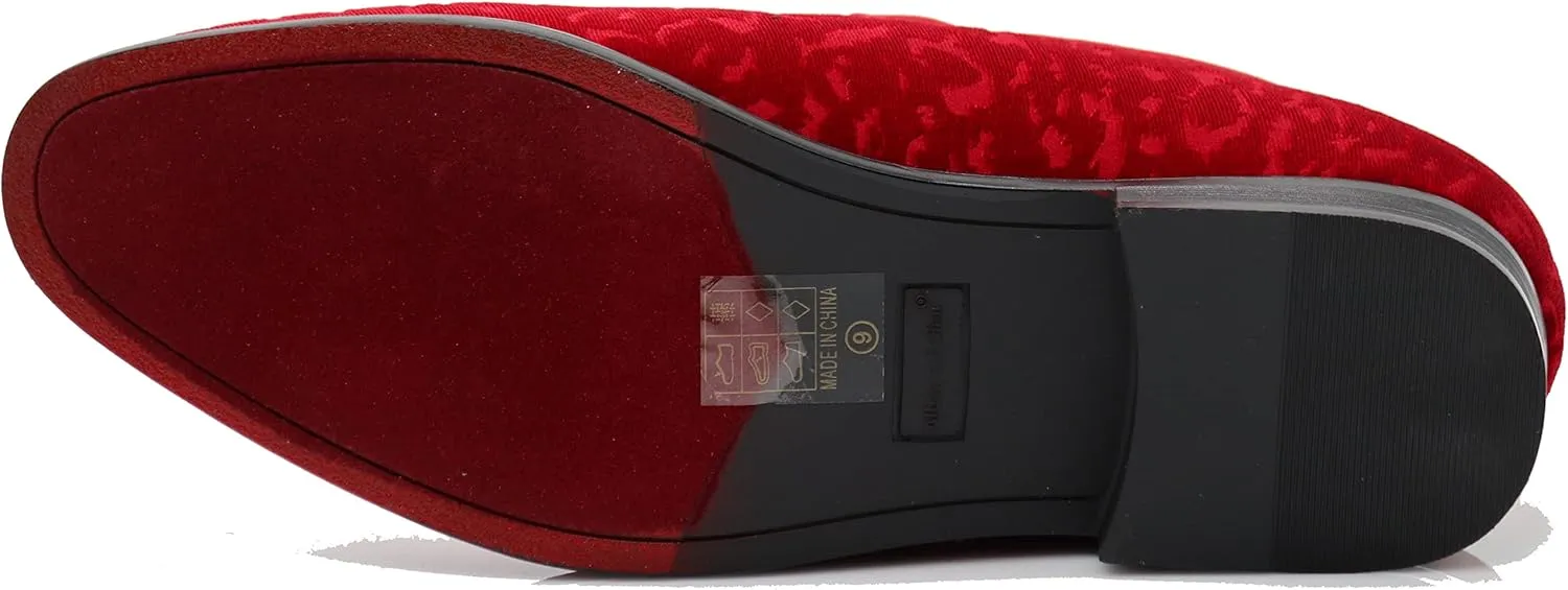 SPK35 Men's Vintage Velvet Flower Designer Dress Loafers Slip On Shoes Classic Tuxedo Dress Shoes