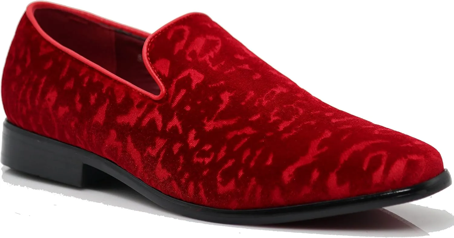 SPK35 Men's Vintage Velvet Flower Designer Dress Loafers Slip On Shoes Classic Tuxedo Dress Shoes