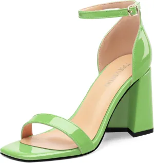 Square Open Toe Block High Heels for Women Ankle Strap Chunky Heeled Sandals Women's Summer Dress Sandal Shoes 3 Inch