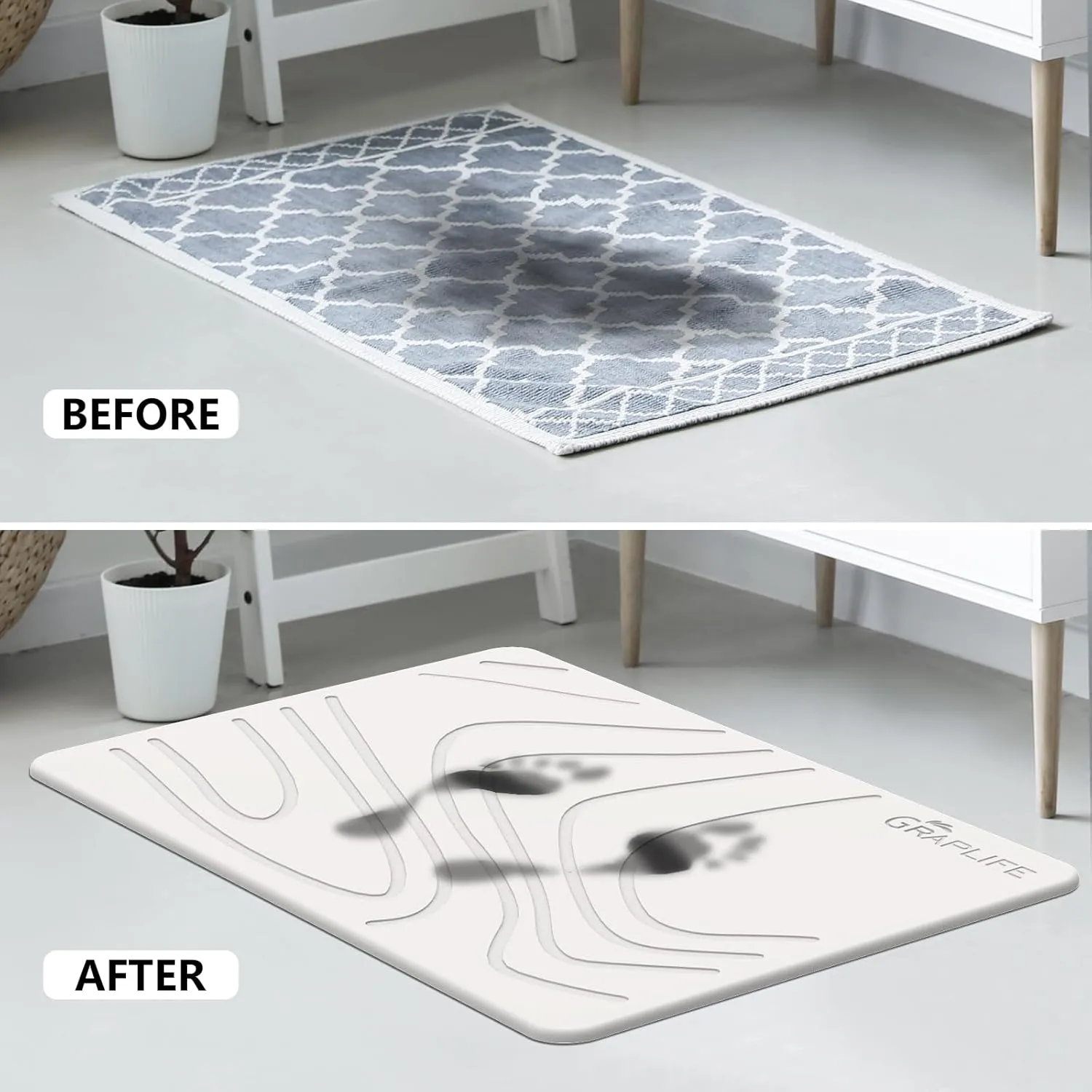 Stone Bath Mat, Diatomaceous Earth Shower Mat, Non-Slip Super Absorbent Quick Drying Bathroom Floor Mats, Natural, Easy to Clean (23.6 x 15.35 LightWhite)