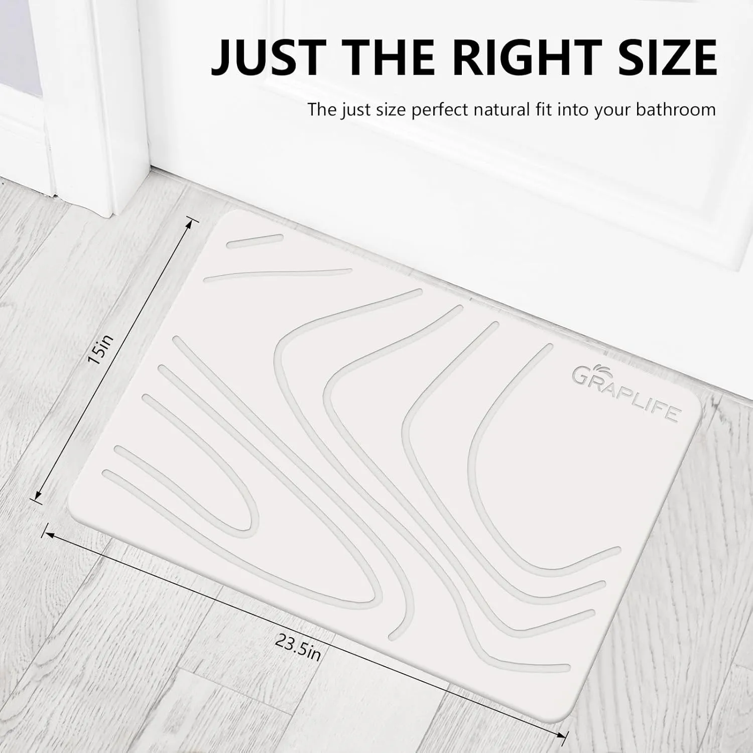 Stone Bath Mat, Diatomaceous Earth Shower Mat, Non-Slip Super Absorbent Quick Drying Bathroom Floor Mats, Natural, Easy to Clean (23.6 x 15.35 LightWhite)