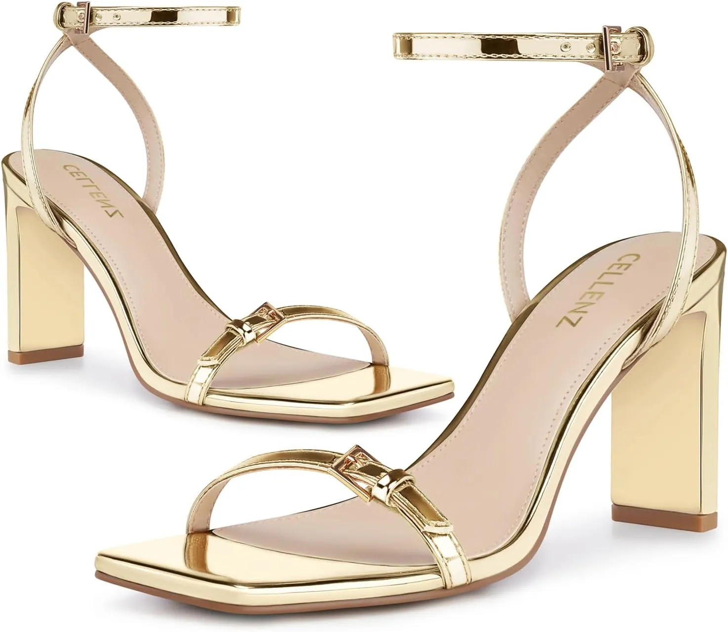 Strappy Women High Heels: 3.4 Inch Sexy Wide Heel Sandals, Square Open Toe Heeled, Comfortable Prom Party Wedding Shoes