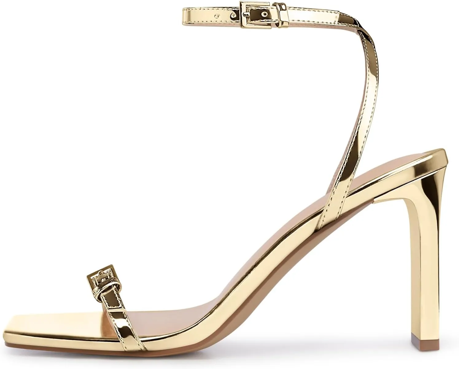 Strappy Women High Heels: 3.4 Inch Sexy Wide Heel Sandals, Square Open Toe Heeled, Comfortable Prom Party Wedding Shoes