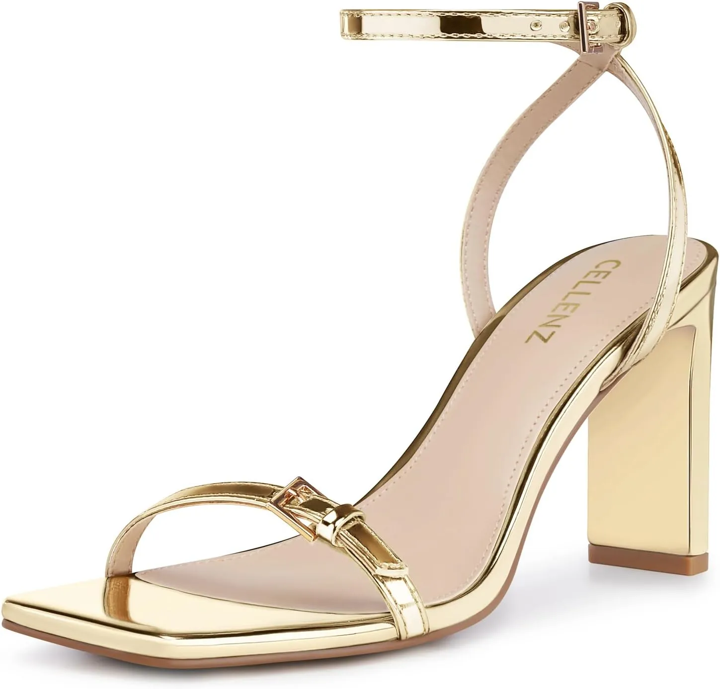 Strappy Women High Heels: 3.4 Inch Sexy Wide Heel Sandals, Square Open Toe Heeled, Comfortable Prom Party Wedding Shoes