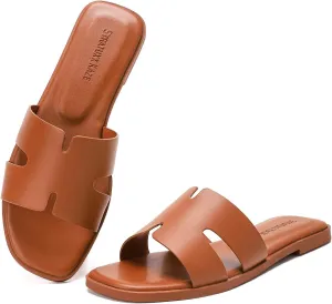 Stratuxx Kaze Open Toe Flat Dress Sandals Womens Slide Comfortable Summer Black, White, Tan Sandals for Women