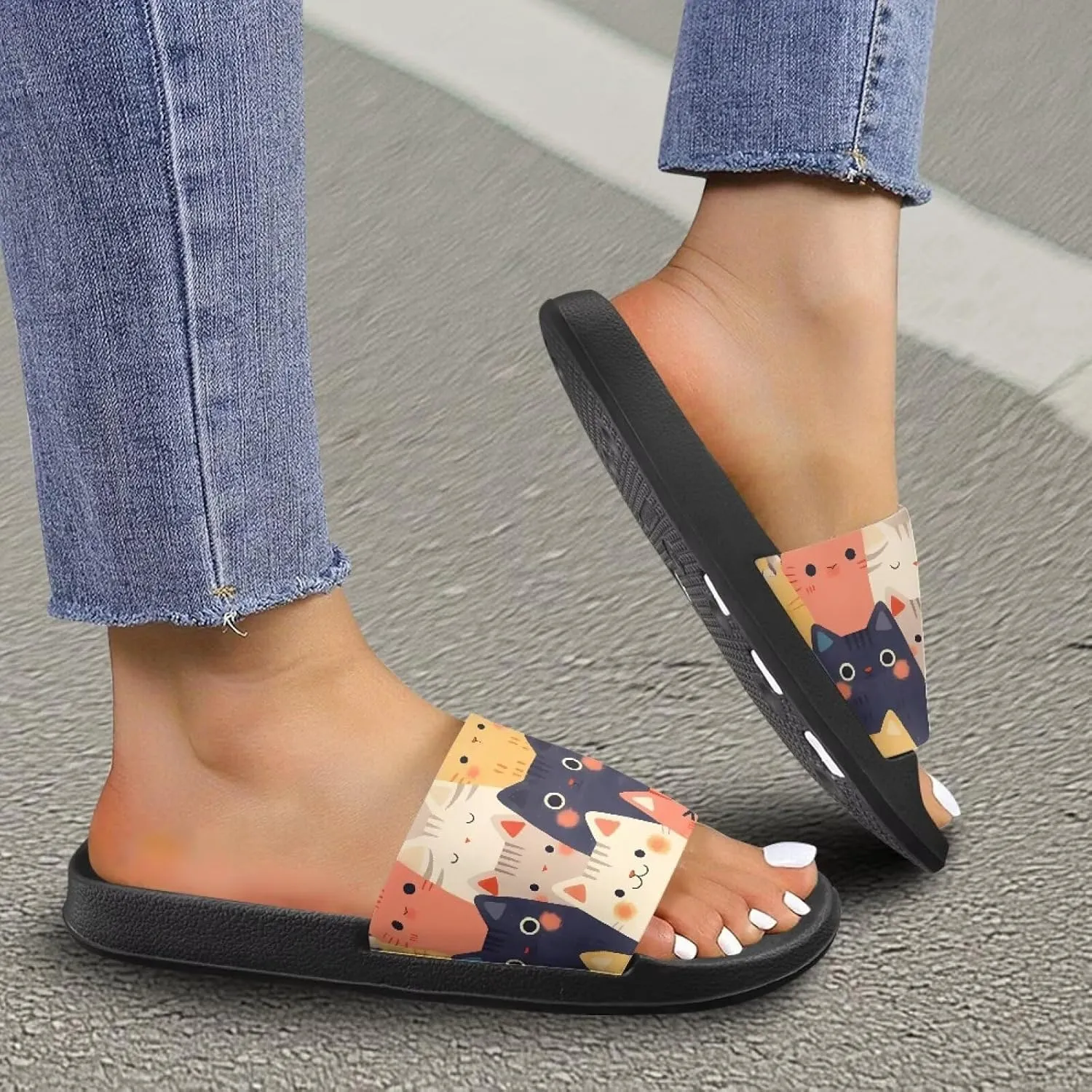 Summer Trends Slide Sandals for Women Comfortable Bathroom Shower Non Slip Sandal House Flat Sole Slippers Black Size 5-12.5