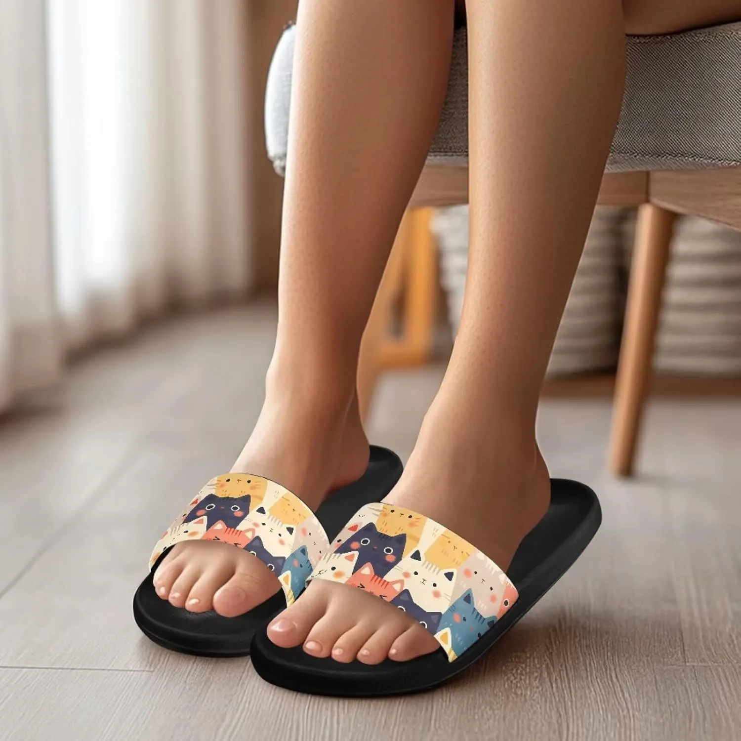 Summer Trends Slide Sandals for Women Comfortable Bathroom Shower Non Slip Sandal House Flat Sole Slippers Black Size 5-12.5