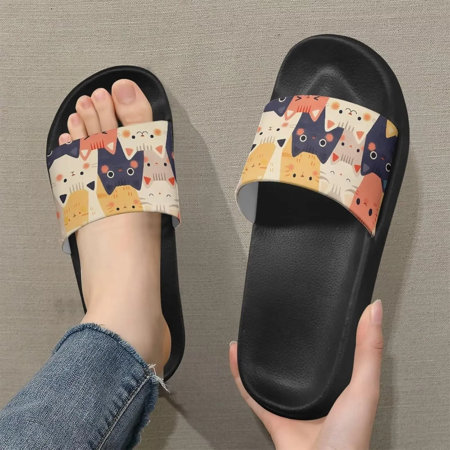 Summer Trends Slide Sandals for Women Comfortable Bathroom Shower Non Slip Sandal House Flat Sole Slippers Black Size 5-12.5