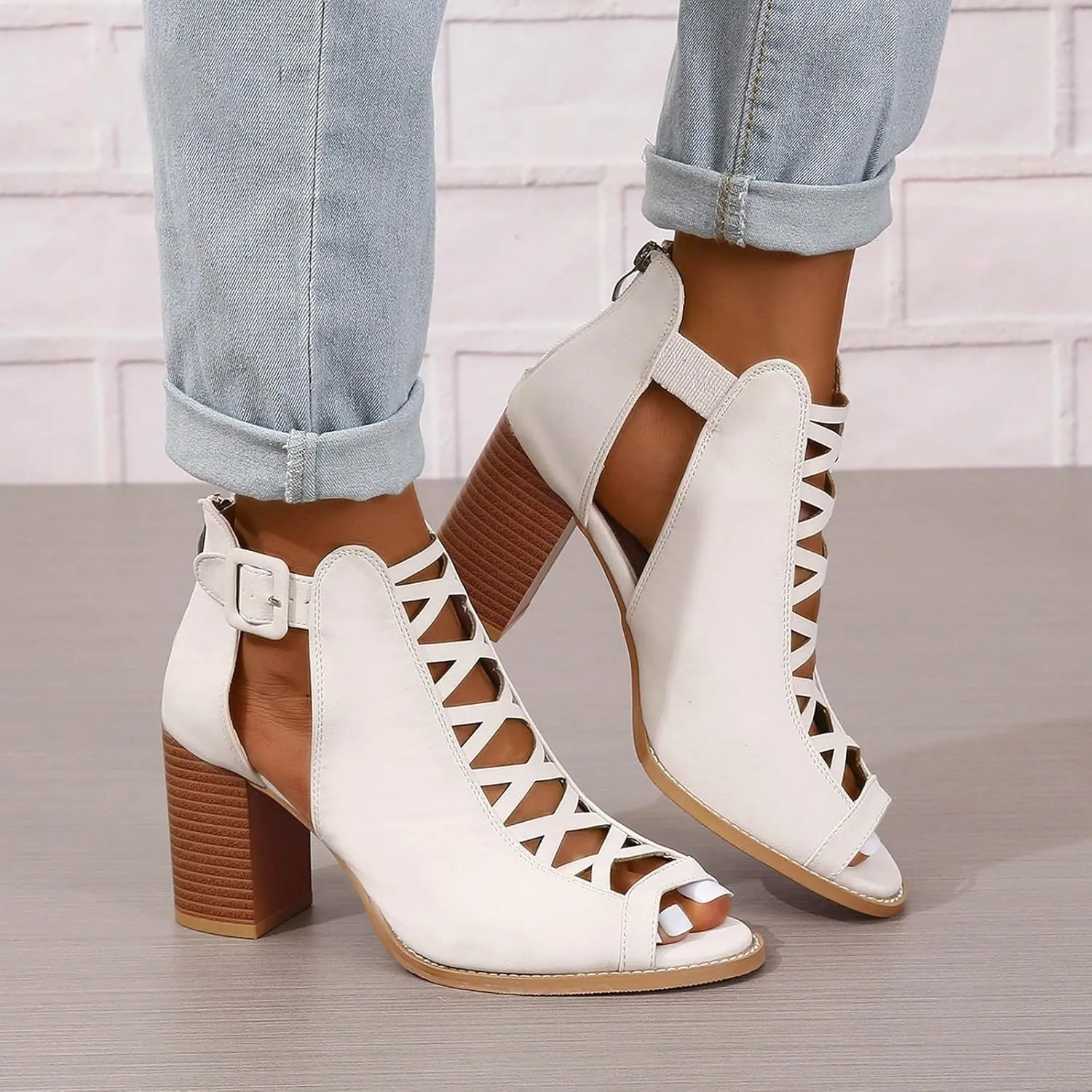 Summer Versatile Sandals for Women Comfortable Stylish Cut Out Design Mesh Chunky Fall Boots for Women Knee High Heels