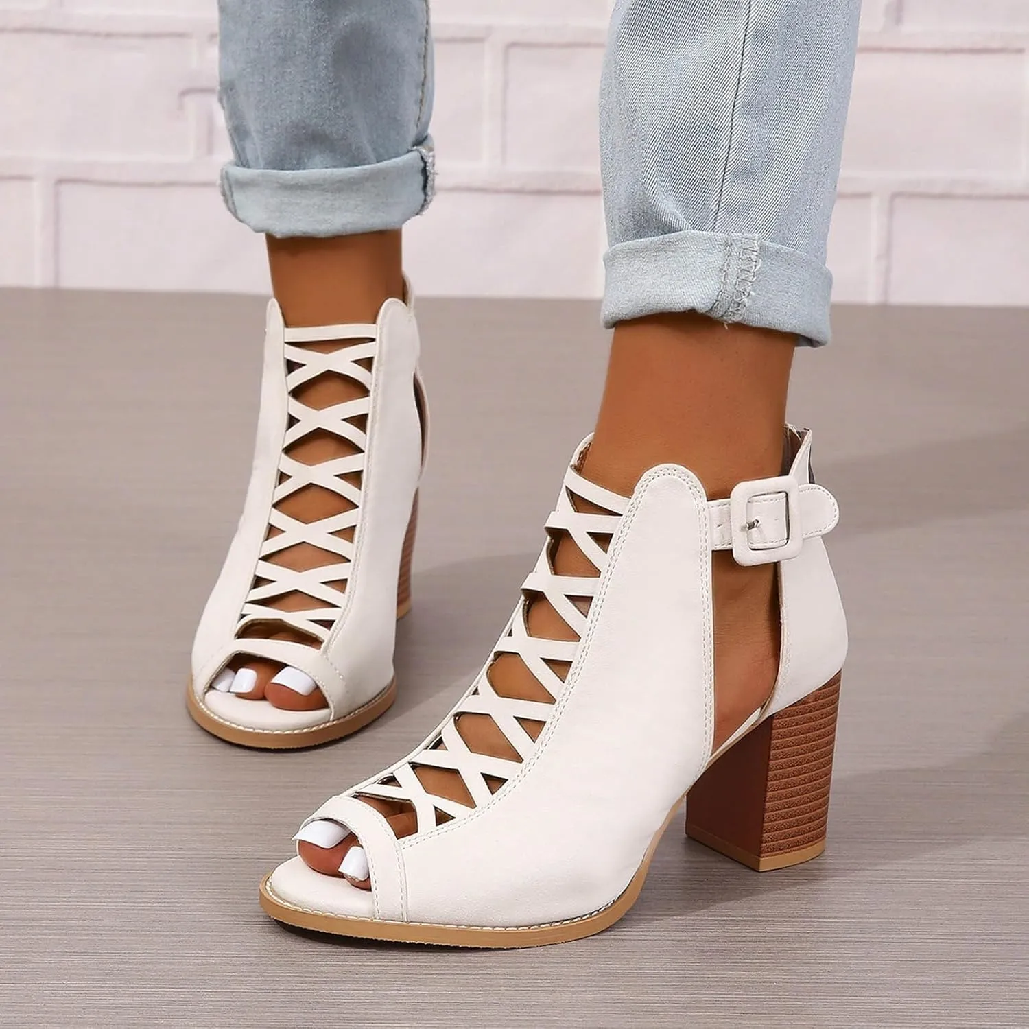 Summer Versatile Sandals for Women Comfortable Stylish Cut Out Design Mesh Chunky Fall Boots for Women Knee High Heels