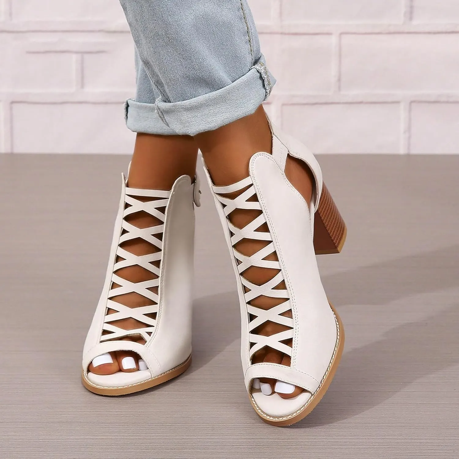 Summer Versatile Sandals for Women Comfortable Stylish Cut Out Design Mesh Chunky Fall Boots for Women Knee High Heels