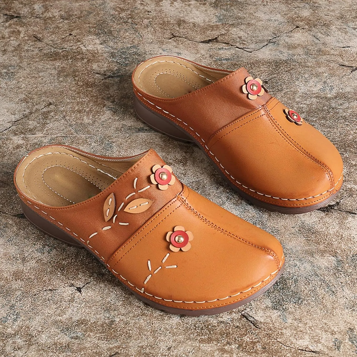 Summer Wedge Orthopedic Sandals for Women Flower Platform Slip-On Slippers Comfort Work Clogs Slip on Loafers Wide Fit Mules Antil Slip Beach Shoes Arch Support Shoes