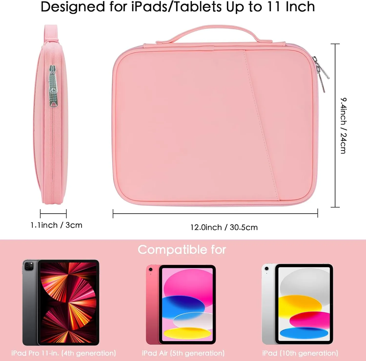 Tablet Bag for Women, Padded Tablet Carrying Sleeve Case for iPad Pro 11 (2022-2018), iPad Air (5/4th Gen), iPad 10.9 (10th Gen),Galaxy Tab s9/S8/A8/A (Pink,9-11)
