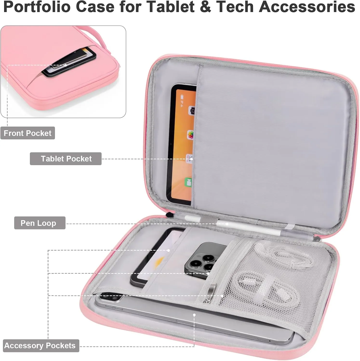 Tablet Bag for Women, Padded Tablet Carrying Sleeve Case for iPad Pro 11 (2022-2018), iPad Air (5/4th Gen), iPad 10.9 (10th Gen),Galaxy Tab s9/S8/A8/A (Pink,9-11)