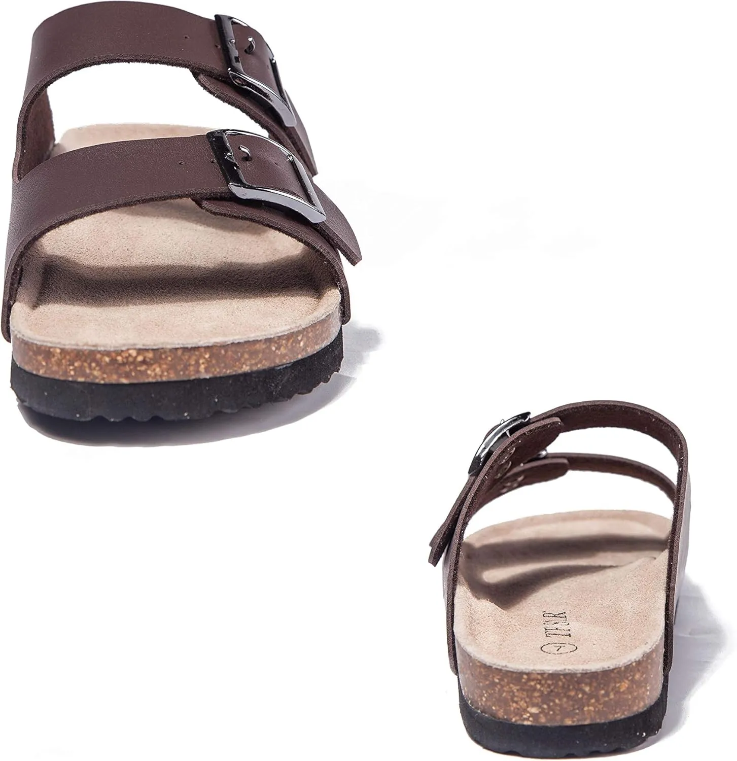 TF STAR Women 2-Strap Adjustable Buckle, Flat Casual Cork Slide Sandals,Slide Cork Footbed Sandals for Women
