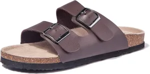 TF STAR Women 2-Strap Adjustable Buckle, Flat Casual Cork Slide Sandals,Slide Cork Footbed Sandals for Women