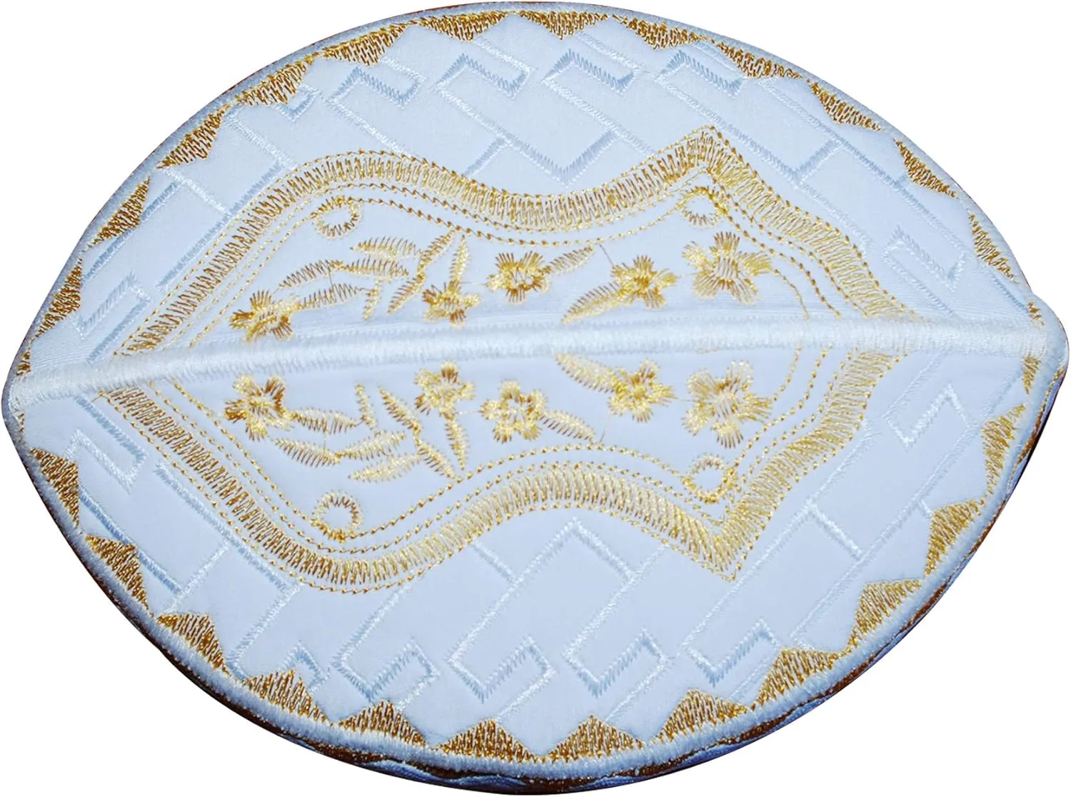 TheKufi® Textured White and Golden Embroidered Sandal Kufi Crown Cap Muslim Hat